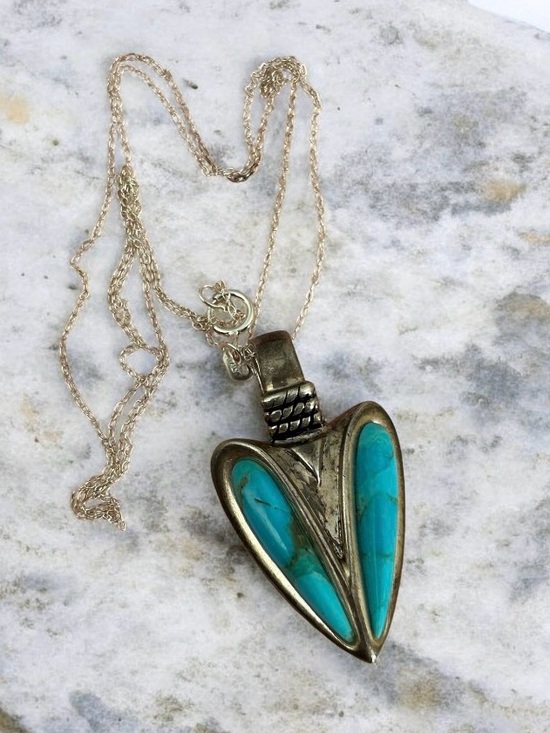 Jewelry - Vintage NK Thailand Sterling Silver 925 Turquoise Heart Arrowhead Necklace